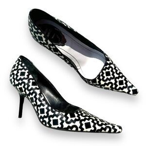 Rene Caovilla Black White Pattern Patent Leather Pointed Toe Heels Women’s Sz 36